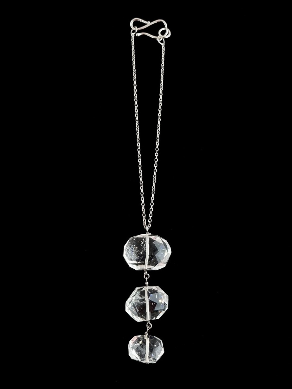Martha James Faceted Quartz 3 Crystal Drop Pendant Necklace .925 Sterling Silver